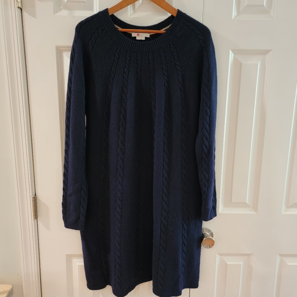 Boden Cynthia Navy Blue Cable Knit Sweater Long Sleeve Dress Size 12 - Picture 2 of 9